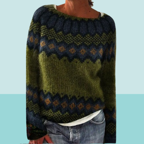 Emma™️ -  Vintage isländischer Strickpullover mit Tribal-Blumen