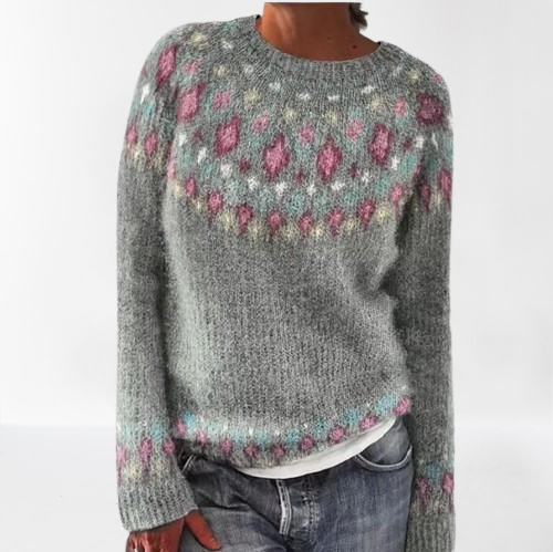 Emma™️ -  Vintage isländischer Strickpullover mit Tribal-Blumen