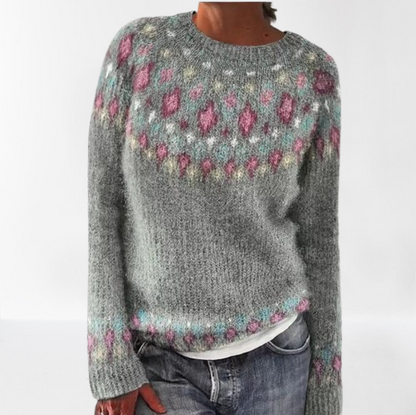 Emma™️ •  Vintage isländischer Strickpullover mit Tribal-Blumen