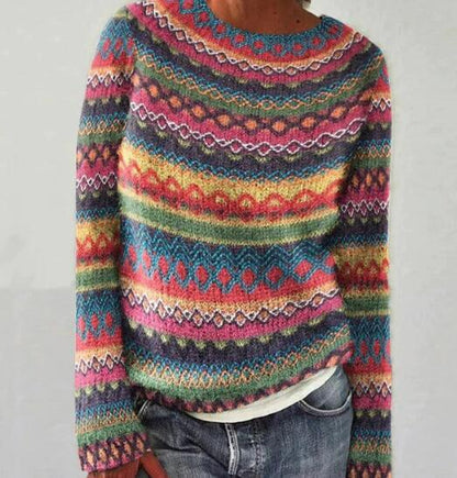 Emma™️ •  Vintage isländischer Strickpullover mit Tribal-Blumen