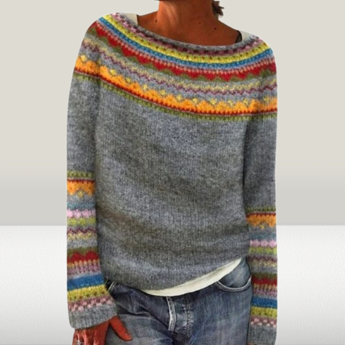 Emma™️ -  Vintage isländischer Strickpullover mit Tribal-Blumen