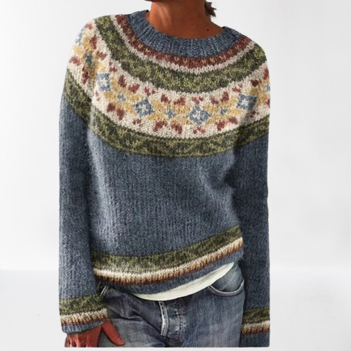 Emma™️ -  Vintage isländischer Strickpullover mit Tribal-Blumen